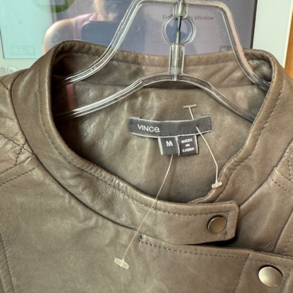 NWOT Vince Grey Leather Moto Jacket with Quilted Details - Size M - Picture 4 of 8